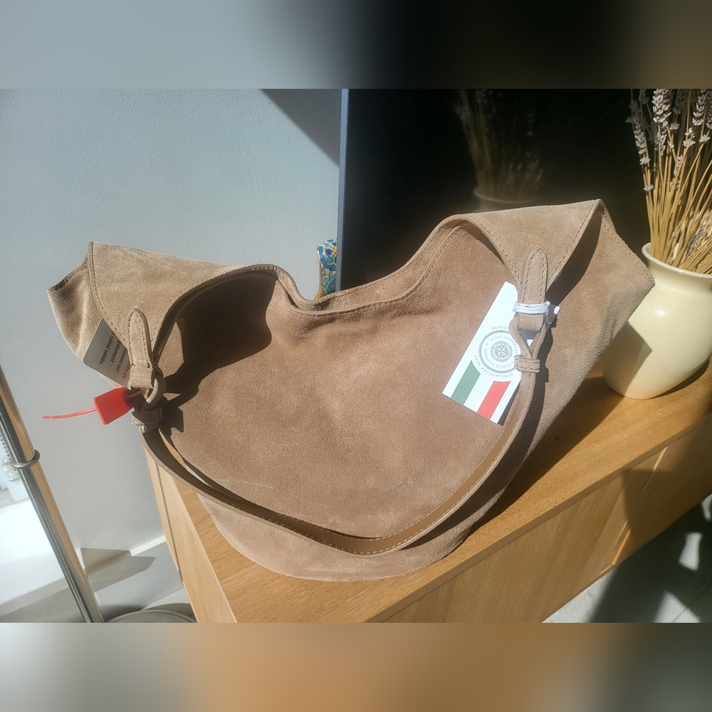 Suede Hobo Shoulder Bag - Taupe - Picture 2 of 6